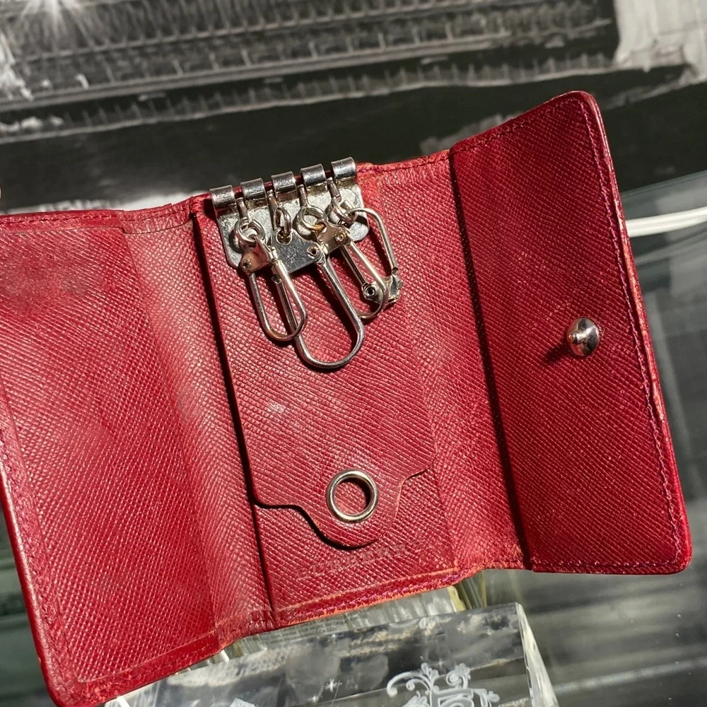 Authentic Rare Burberry Red Leather Nova Check Key Case
